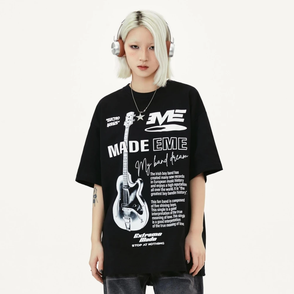 Harajuku Oversized Tshirt Guitar Graphic Print Short Sleeve T-Shirt 2024 Hip Hop Loose Cotton Shirts Women Summer Punk Tee Tops