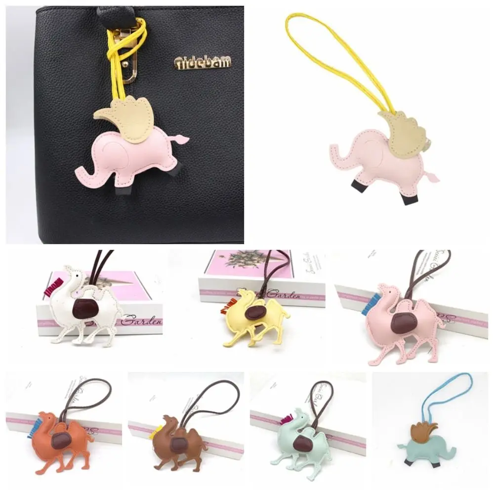 Camel Flying Wings Elephant Keychain PU Leather Animal PU Leather Hanger Cartoon Car Keyring Bag Pendant Car Accessory