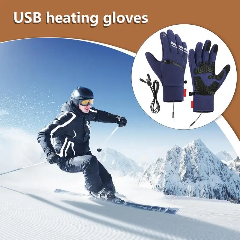 Heated Gloves Winter Hand Warmer USB Gloves Cold Weather Touchscreen Gloves Waterproof Heated Snowboard Gloves For Outdoor