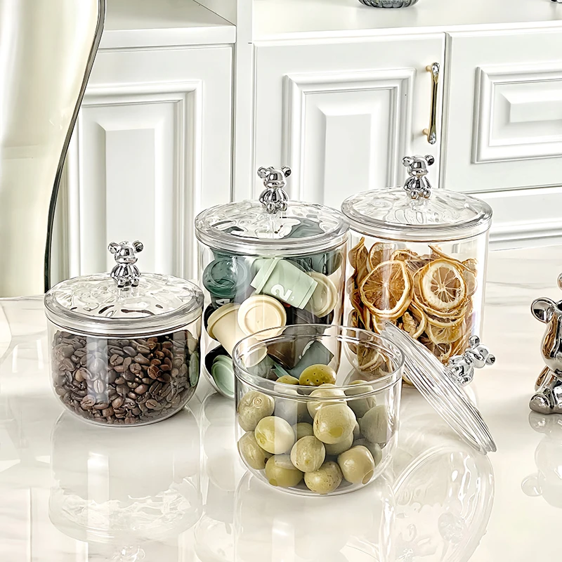 1-Piece Creative Bear Sealed Jar Storage Jar with Lid Capsule Coffee Cotton Sticker Storage Box Snack Storage Jar
