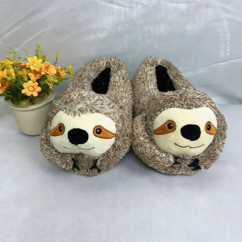 Sandal Rumah Kapas Lucu Motif Sloth Kartun, Sandal Hangat Musim Dingin untuk Pasangan dan Orang Tua-Anak, Sandal Kapas Lucu dan Unik untuk Luar Ruangan