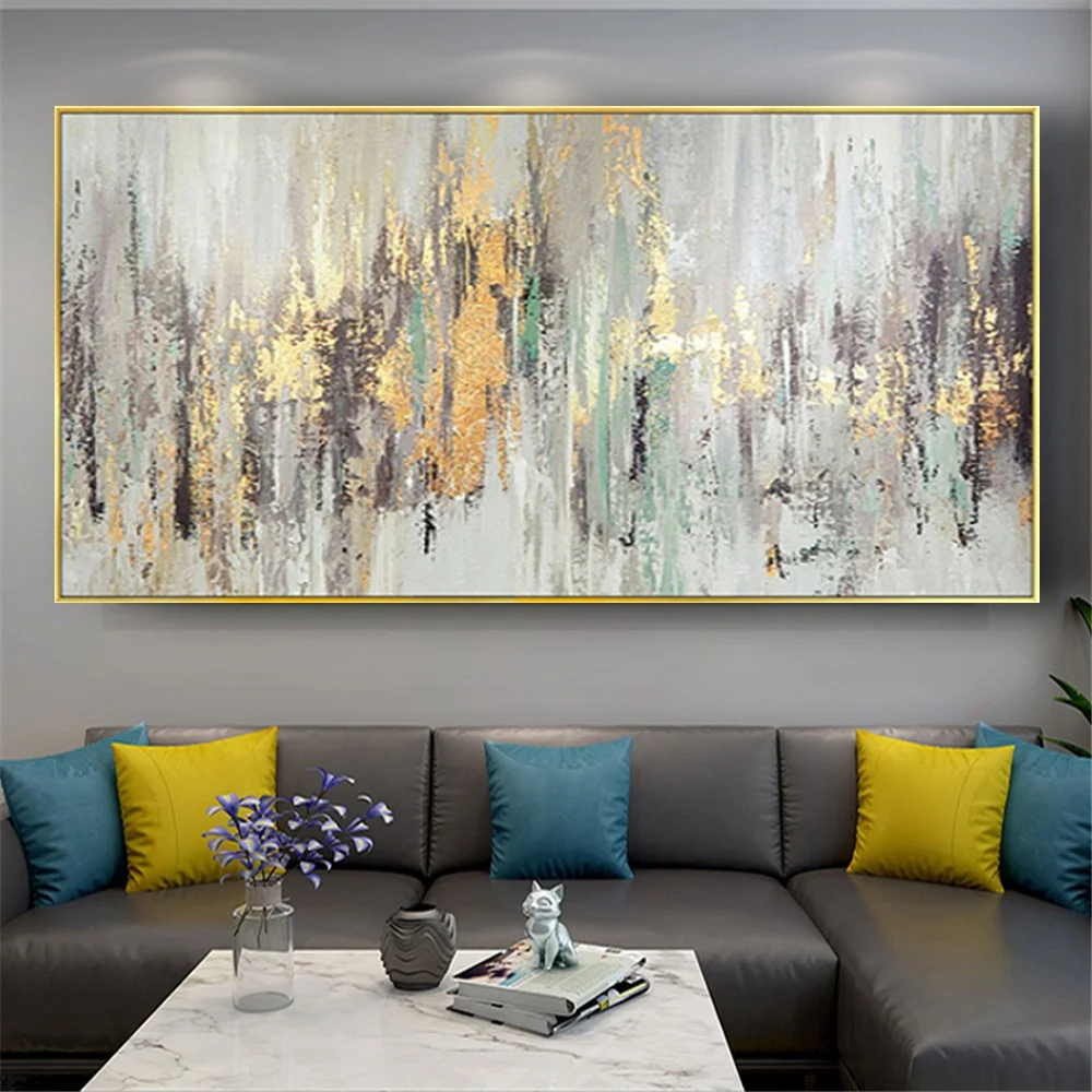 

100% Hand-Painted Abstract Brilliant Gold Oil Painting Large Wall Art Modern Canvas Picture For Home Office Room Decor Poster