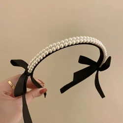 Vintage French Pearls Bow Hair Band For Women Girls Headband Korean Elegant Black Classic Hair Hoop Hair Accessories