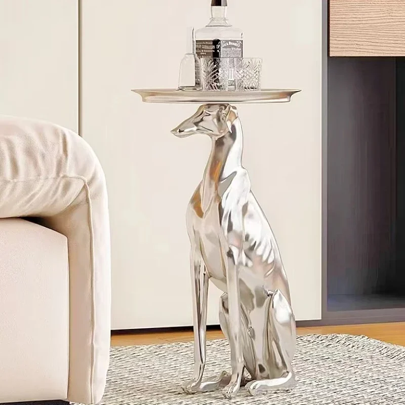 

Nordic Modern Light Luxury Sofa Coffee Table with Floor-standing Animal Dog, Storage and Soft Decoration Dog Sculpture Ornaments