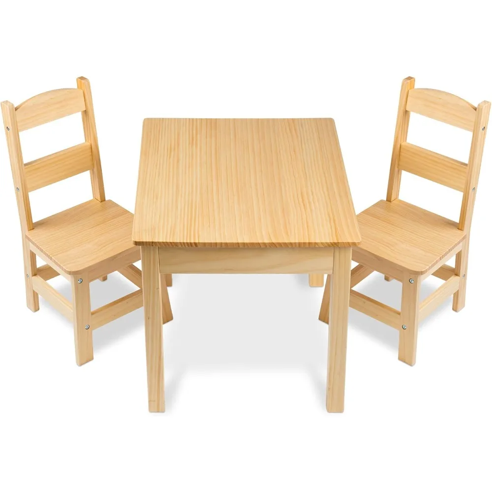 Rectangular Solid Wood Table and 2 Chairs Set - Light Finish Furniture for Playroom