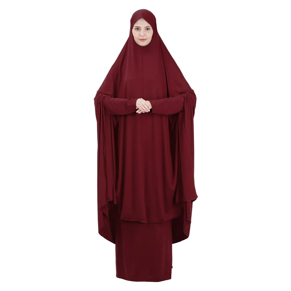 Eid Hooded Muslim Women Hijab Dress Prayer Garment Gowns Abaya 2 Piece Long Khimar Ramadan Gown Abaya Skirt Set Islamic Clothes