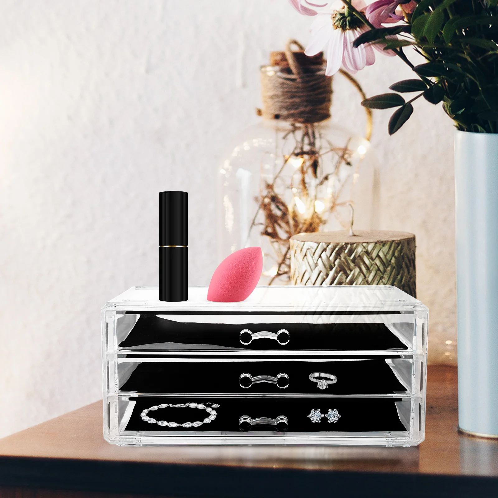

Transparent Acrylic Layers 3 Drawers Cosmetics ganizer Storage Box for Lipsticks Holder Makeup Tools Jewerly HOLDER
