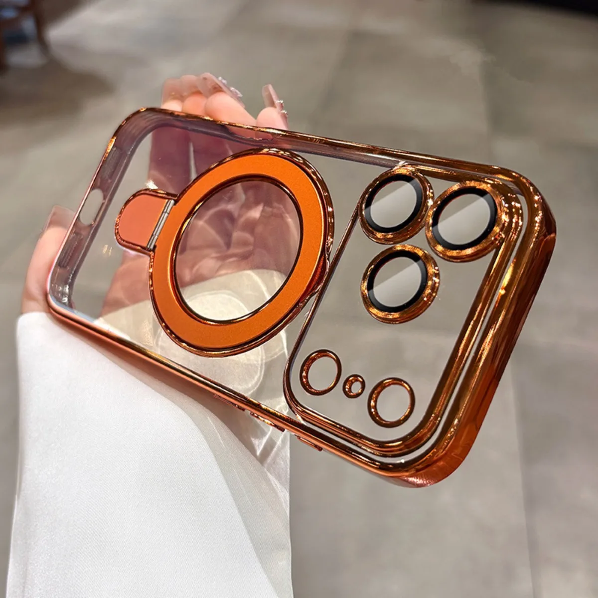 حافظة لهاتف Magsafe المغناطيسي لهاتف آيفون إير 17 16 15 Plus 14 13 12 11 Pro Max حامل حلقي غطاء أكريليك شفاف