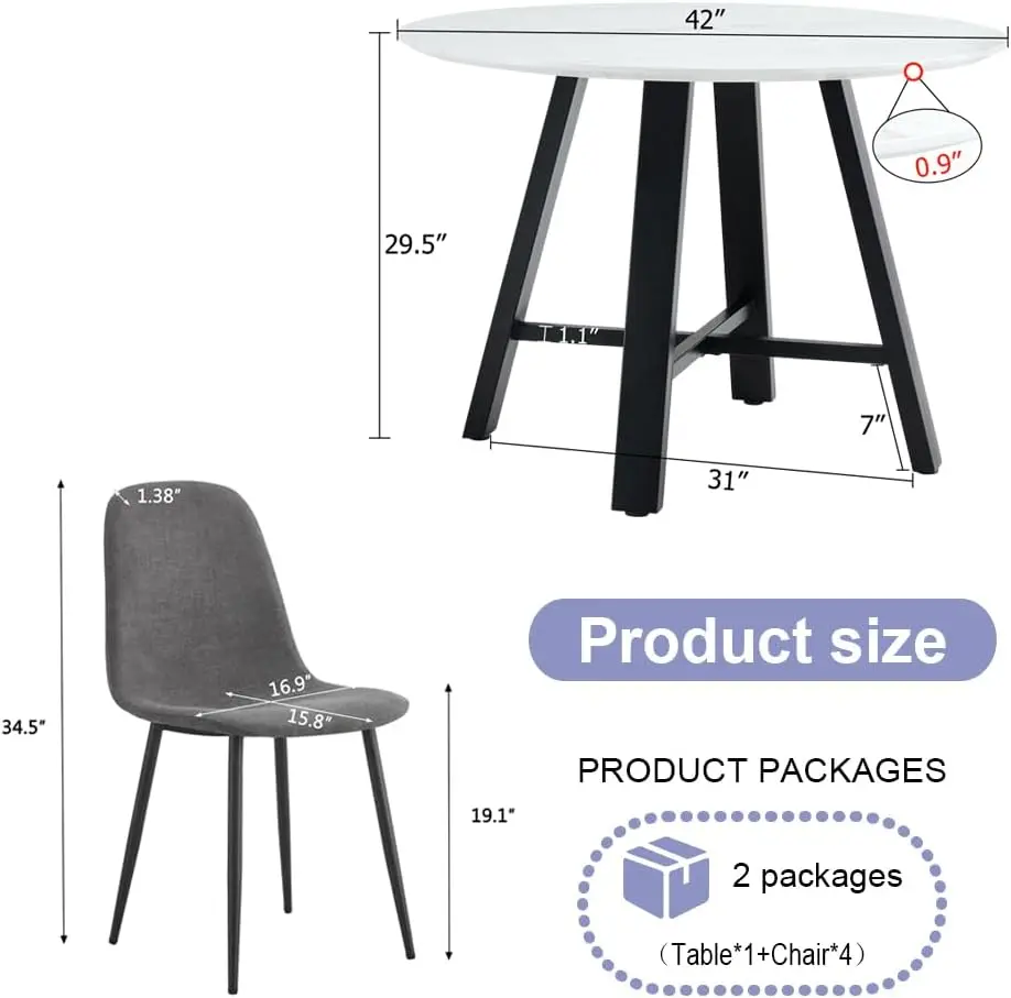 Round Dining Table Set For 4, Modern Kitchen Dining Table Chairs Set For 4, 42 Inch Small Round White Dining Table Set & 4