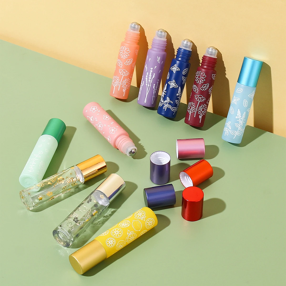 10pcs 10ml Refillable Morandi Colorful Empty Glass Essential Oil Perfume Roll On Bottles With Stainless Steel Roller Ball