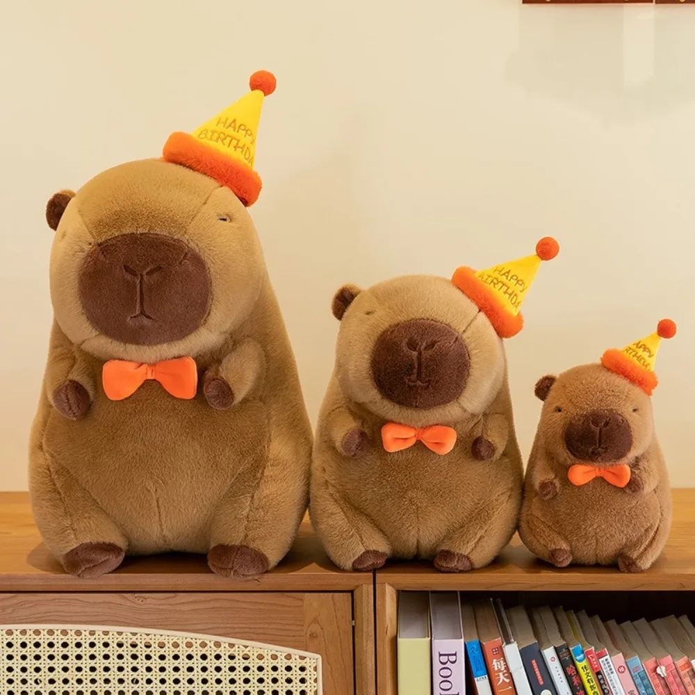 Happy Birthday Hat Capybara Doll 30cm Super Soft Plush Capibara Toys Home Decor Cartoon Anime Stuffed Animal Doll