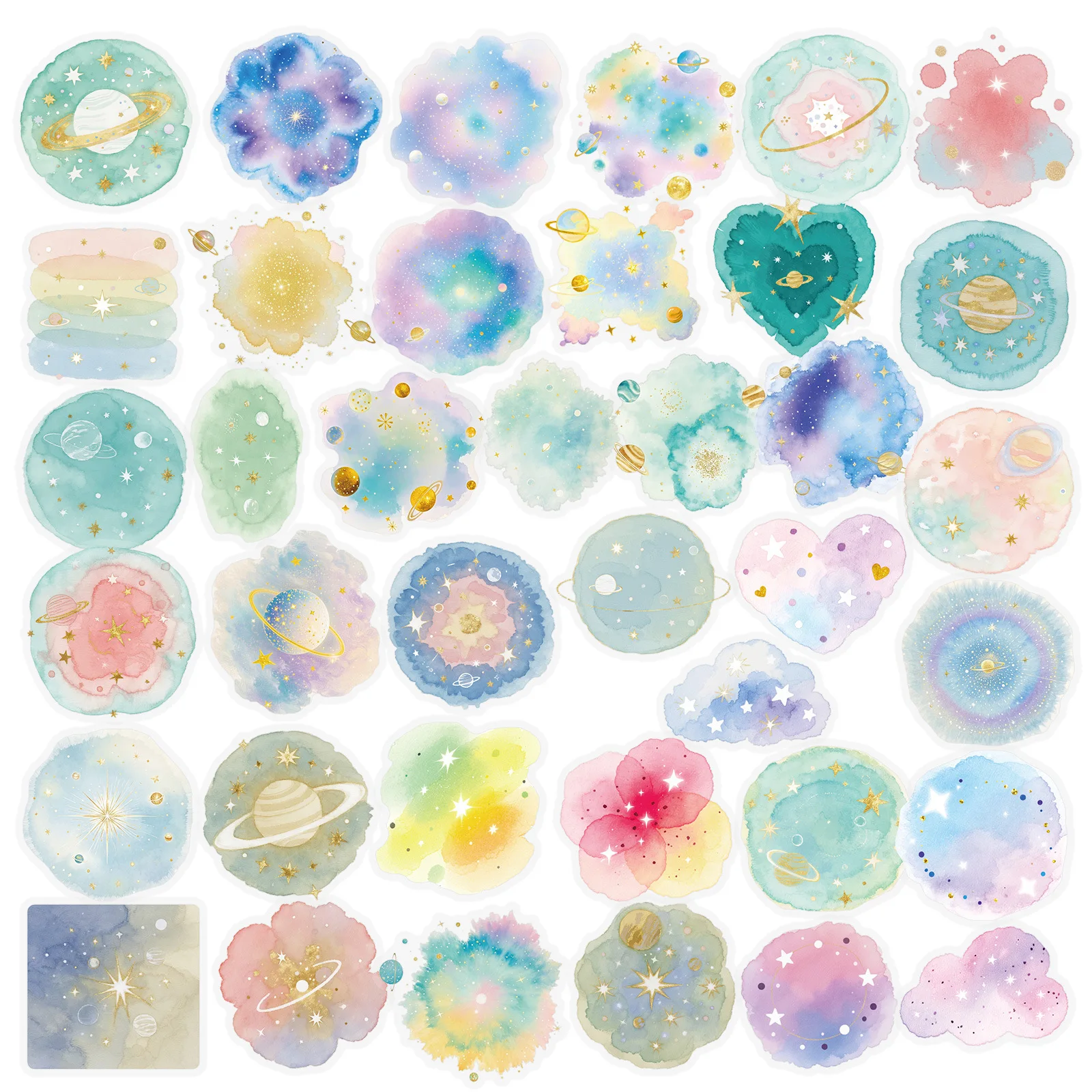 

10/56PCS Watercolor Dreamy Galaxy Planet Transparent Graffiti Sticker Notebook Phone Skateboard Cup Decoration Kid Classic Toys