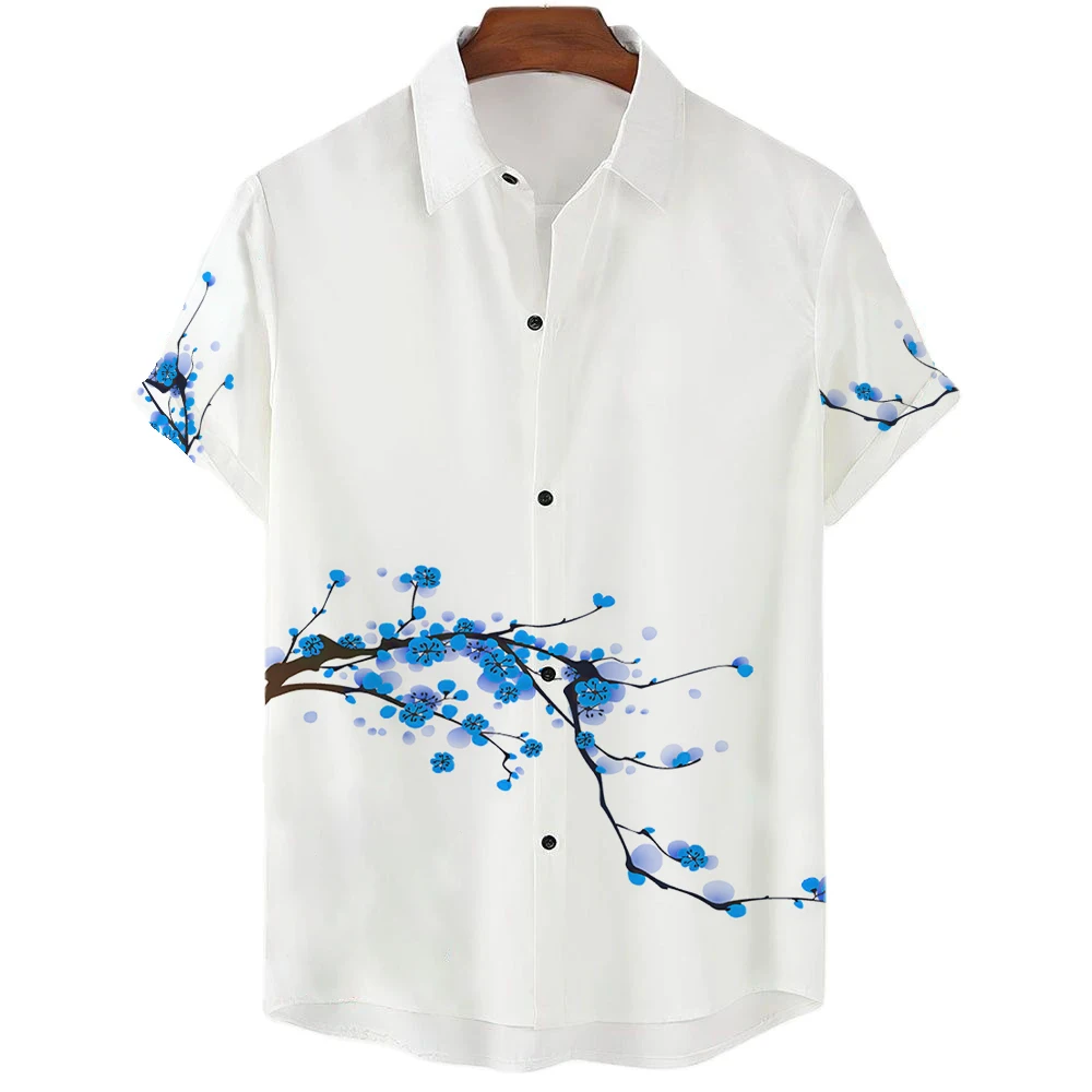 Camisa con patrón de Sakura para hombre y mujer, camisa de playa hawaiana, Tops informales de manga corta para exteriores, verano, 2023