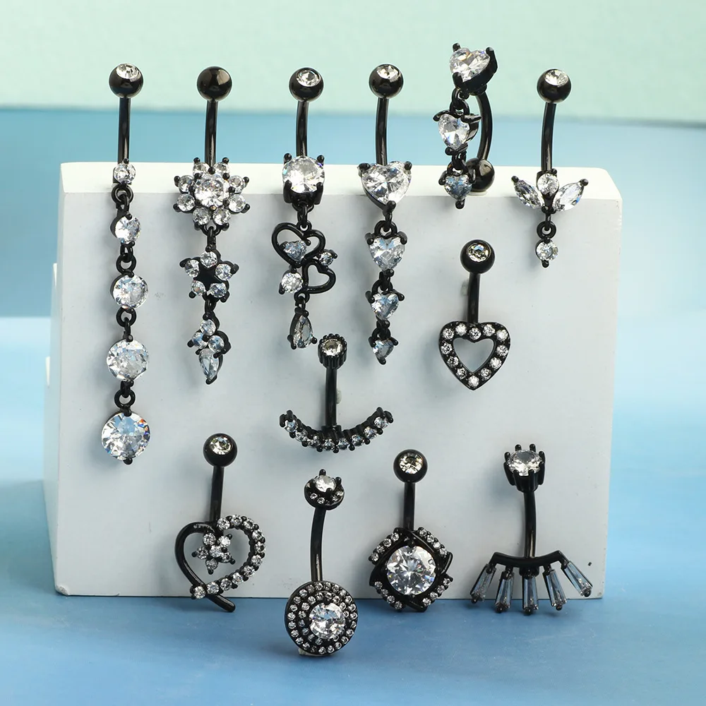 Fashion Black Butterfly Belly Button Rings 14G Star Belly Ring Cute Heart Crystal Navel Barbell Jewelry Piercing Ombligo Mujer