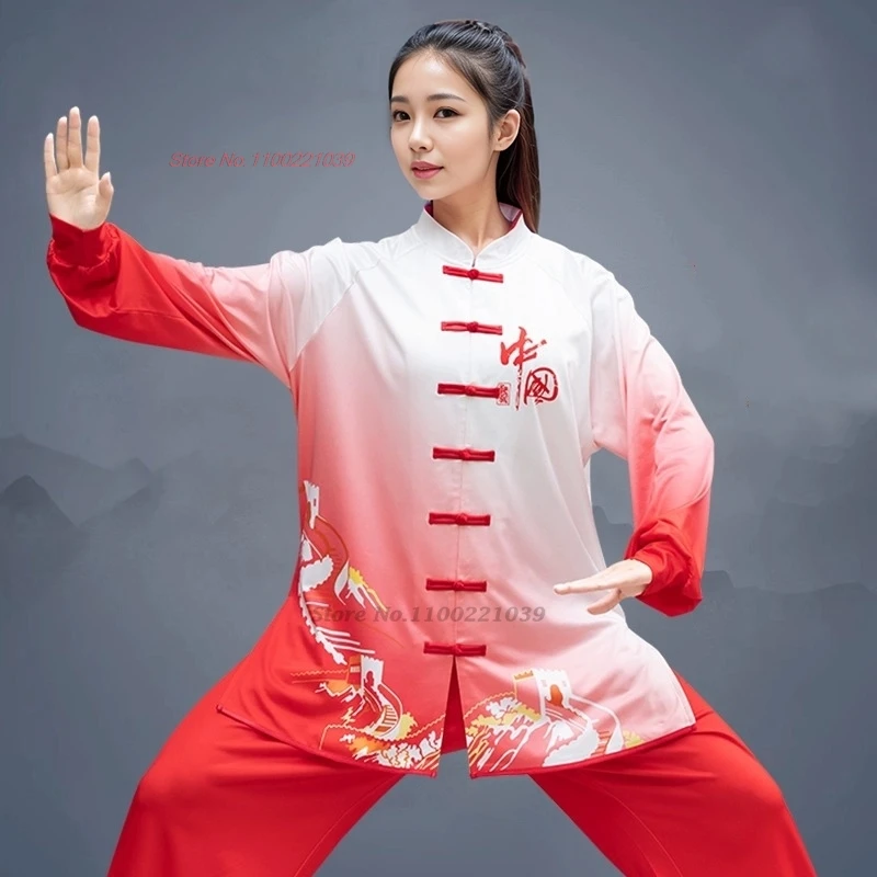 2024 chinese tai chi wushu uniform morning exercise tops+pants set tai chi kung fu training exercise stage team performance