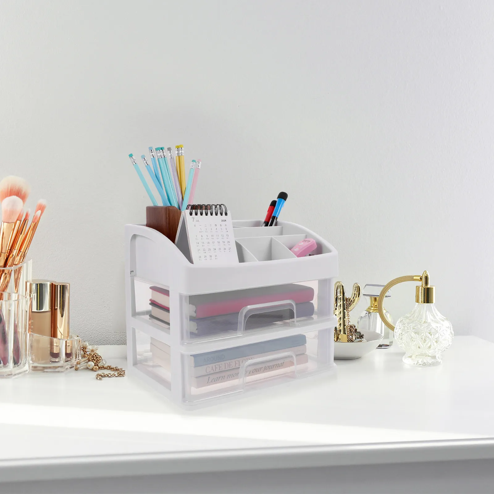 

1Pcs Plastic Drawer Makeup Box Desktop Organizer White Simple Storage Holder for Cosmetics Stationery Lipstick Lotion Tabletop