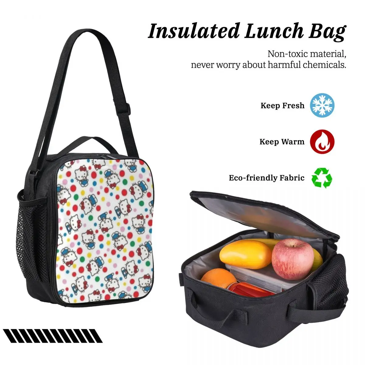 Hello Kitty 17-Inch School Backpack with Insulated Lunch Bag and Pen Case Perfect All-in-One Set for Daily Use