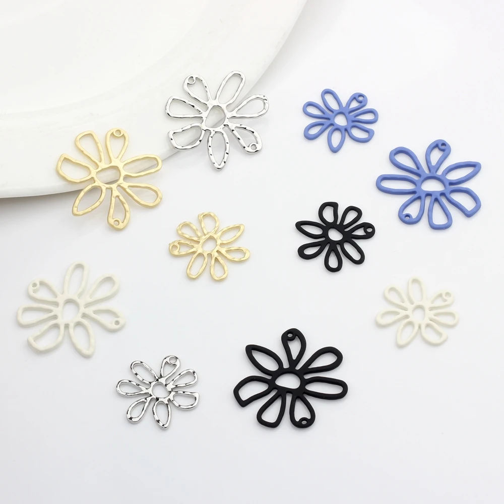 Zinc Alloy Color Spray Paint   Hollow Flowers Charms Connector 6pcs/lot For DIY Earrings Jewelry Making Accessories