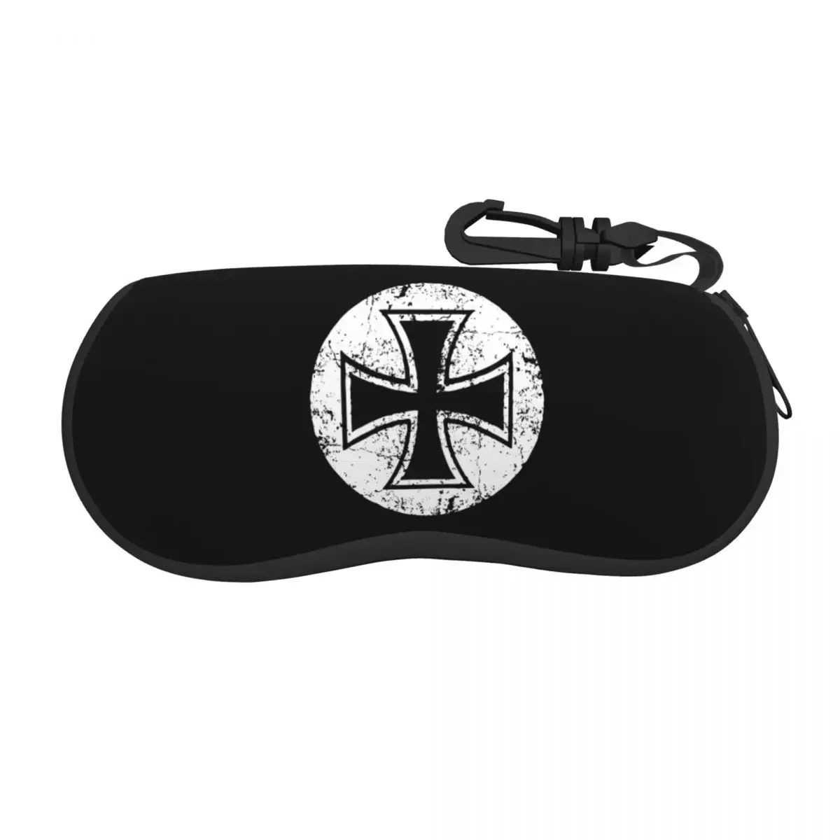 German Cross Templar Knight Glasses Case Protective Zipper Germany Flag  Storage Box Vintage Eyewear Container