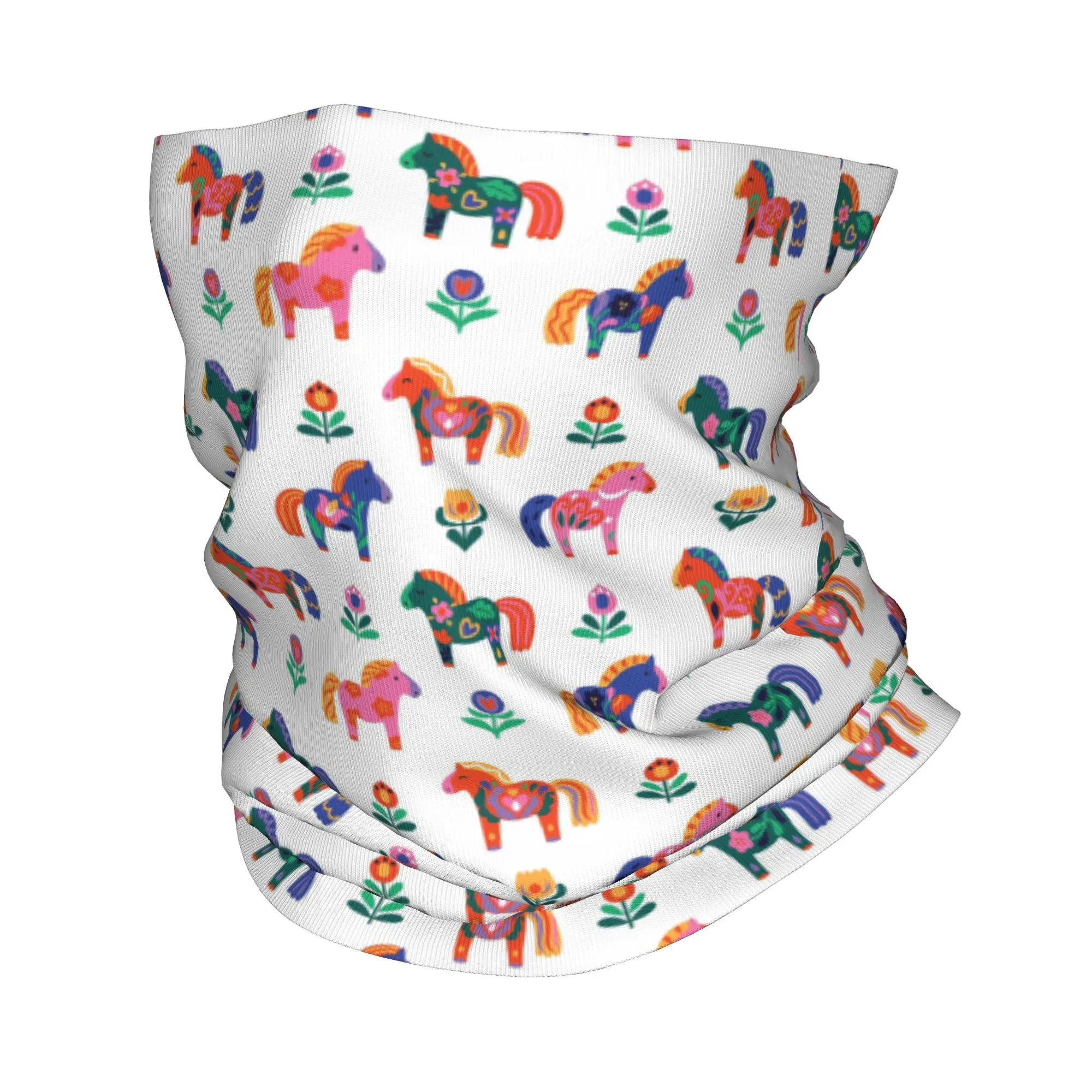 Floral Swedish Dala Horses Bandana Neck Cover Printed Magic Scarf Multifunction Headband Running For Men Women Adult