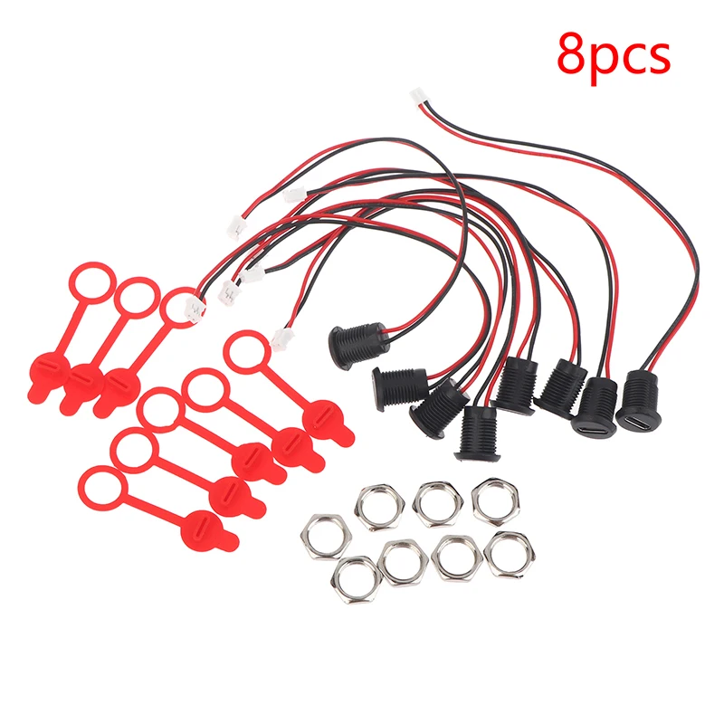 5/8/10Pcs 2Pin Charging Socket Female Mount Adapter USB Type-C Port Charging Interface Socket Female Type C 3A With Cover Caps