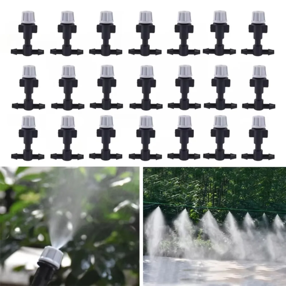 20pcs New Plasic Spray Heads Adjustable W/ Tee Joints Atomizing Nozzle Misting Sprinkler Heads Garden Greenhouse