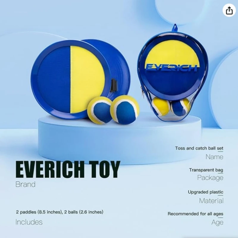 

Toss and Catch Ball Set Beach Pool Outdoor for Kids Easter Birthday Gifts Sticky Paddles Balls Outside Lawn Camping Yard Games