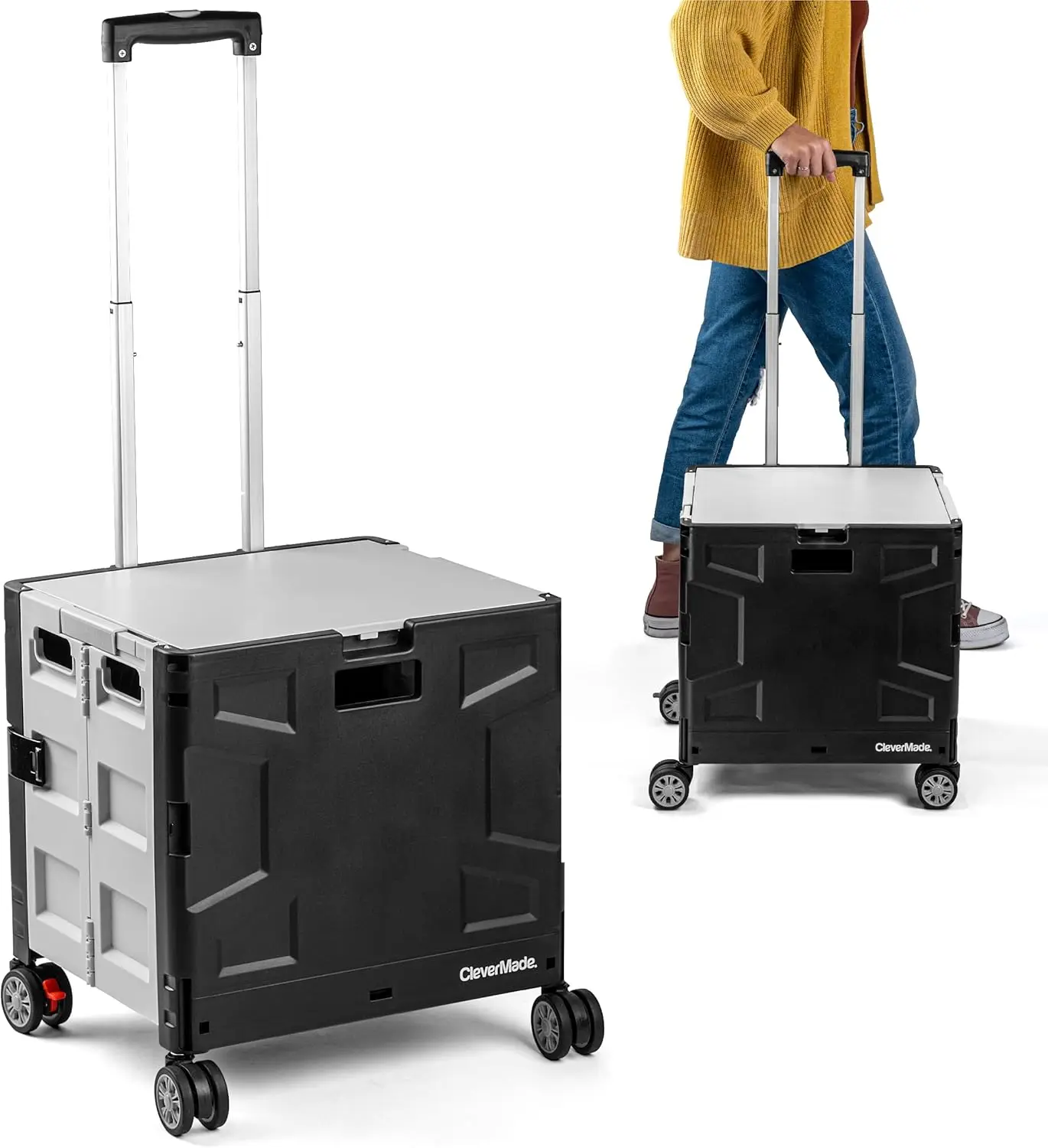 

Складной ящик на колесиках с крышкой, 4-поворотные колеса для легкой транспортировки, грузоподъемность 55 л холодного серого цвета