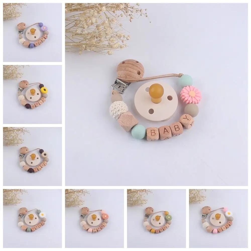 

Colorful Adjustable Pacifier Holder Clips Dummy Nipple Wood Baby Pacifier Chain Anti-lost Letter Baby Teether Toys Straps Baby