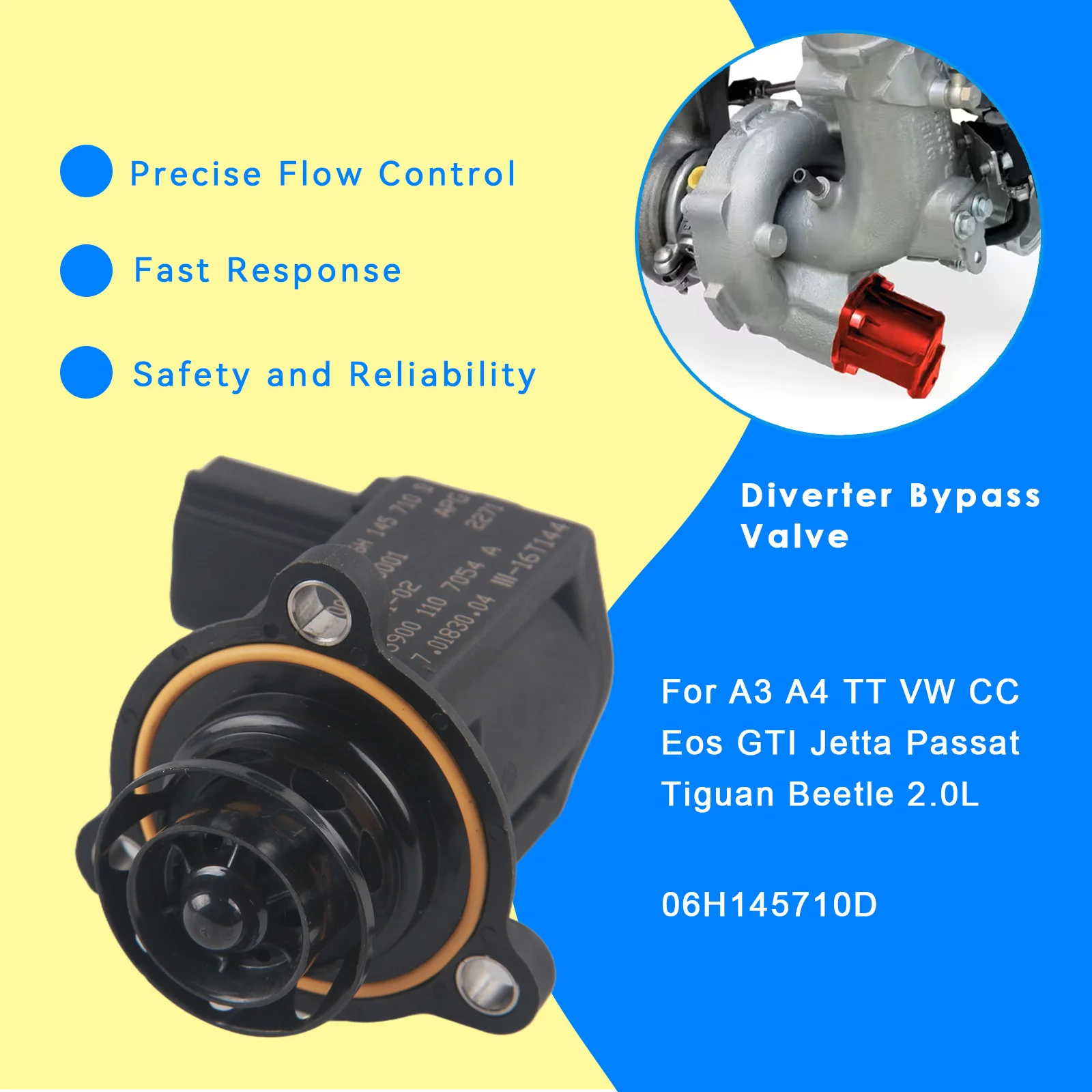 Turbocharger Diverter Bypass blow off Valve For A3 A4 TT VW CC Eos GTI Jetta Passat Tiguan Beetle 2.0L 06H145710D