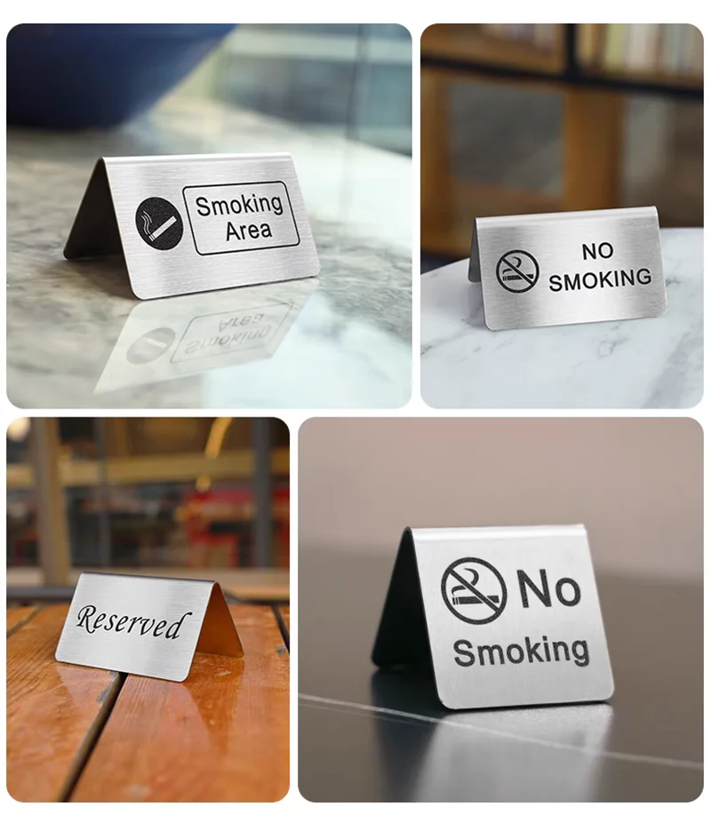 Stainless Steel No Smoking Warning Sign Stand Restaurant Reserved Table Signs Wedding Table Number Place Card Holder Stand