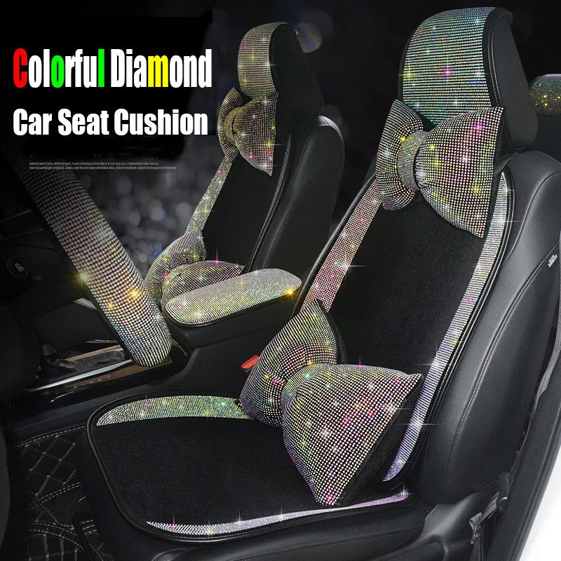 Rhinestone Car Seat Covers Mat Four Seasons Universal Car Seat Cushion Fit For Women Ladies Girl Gift Auto Interior Accessories