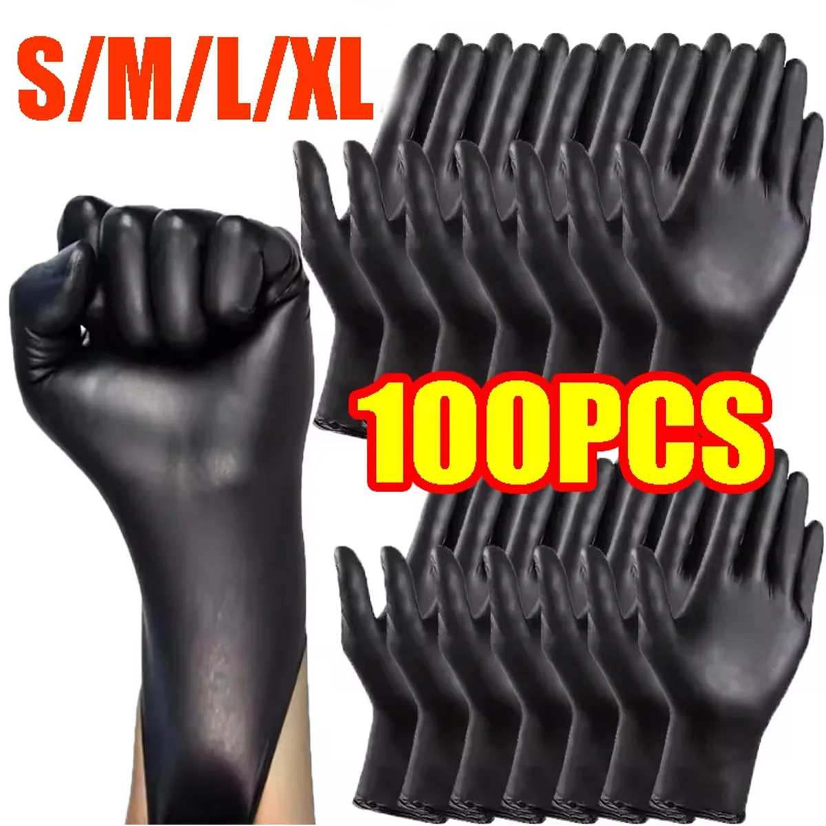 Guantes de nitrilo negros duraderos sin polvo, sin látex, adecuados para limpieza de cocina, tatuajes, cuidado de mascotas, casa de coche, 10/20/50/100 Uds.