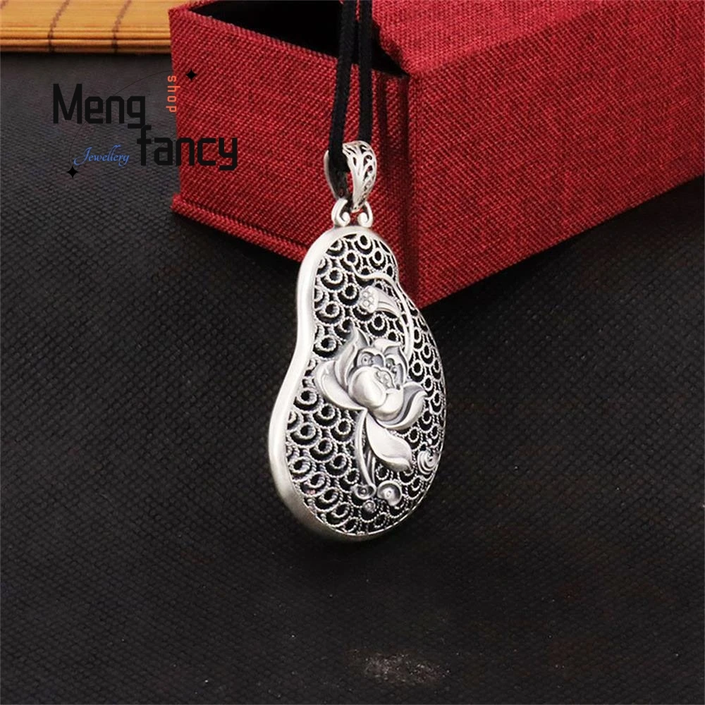 Colgante ahuecado de plata de ley Zen Guanyin de estilo étnico Vintage, exquisita artesanía de alto grado, joyería de moda de lujo, amuletos