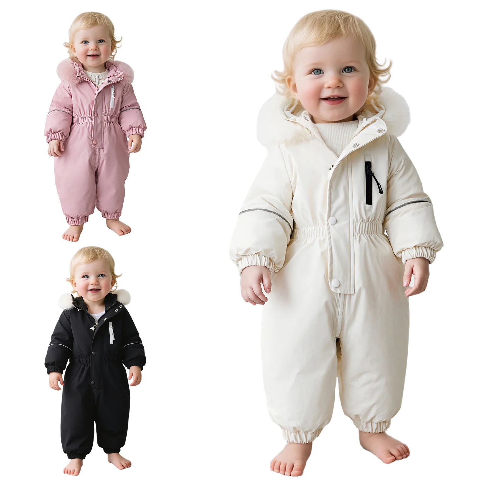Kids Toddlers Water Resistant Snowsuit Ski Suit Girls Boys Casual Daily Hooded Jumpsuit Long Sleeve Romper Skiwear Sportswear