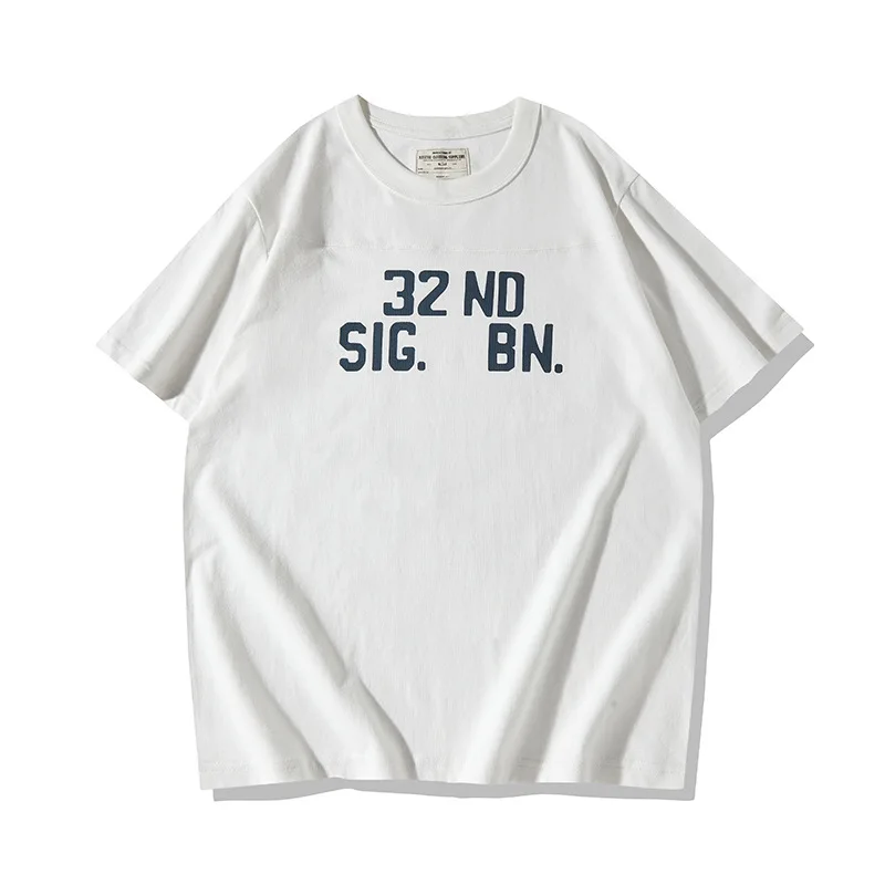 

Летняя новая тяжелая футболка в американском стиле ретро с короткими рукавами и круглым вырезом с буквенным принтом, мужская модная простая стираная повседневная спортивная футболка