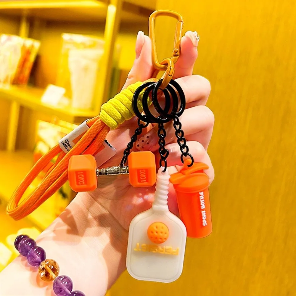 New Simulation Style Pickleball Paddle Set Keychain Detachable with Buckle Fitness Series Pendant Simulation Dumbbells Keyring