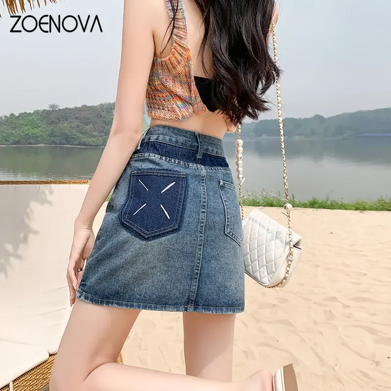 

ZOENOVA New Pattern Y2K Vintage Korean Button Short Denim Mini Skirts Aesthetic Fairy Grunge High Waiste Jeans A-line Skirt