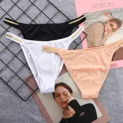 Sexy Thin Strap Low Waist Panties Women Summer Breathable Ice Silk Underwear Comfortable Cotton Crotch Bikini Lingerie for Girls