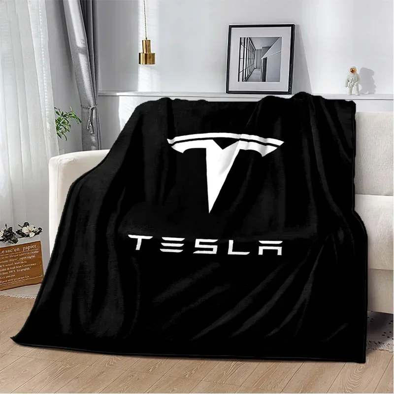 Tesla logo printed blanket Flange Warm Soft and comfortable throw bed linings birthday gift Picnic Camping Lunch Break a23