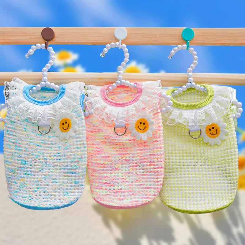 

Dog Clothes Lace Round Collar Puppy Summer Clothes Mesh Vest T-Shirt For Small Medium Dogs Chihuahua Pet Sweatshirt Clothing XXL
