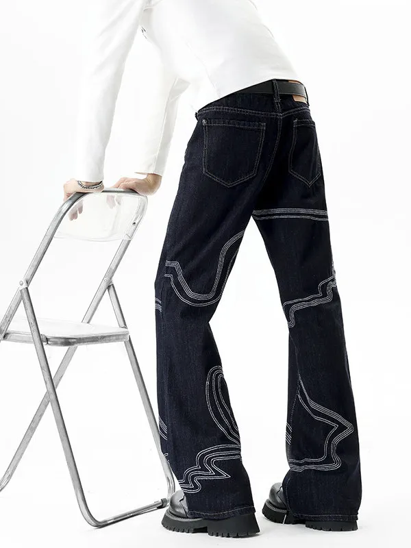 

TANGZ STUDIO American Sle Multi-Stitch Loose Straight Leg Jeans Men's Trendy Brand Casual Pants Youth ular Sle