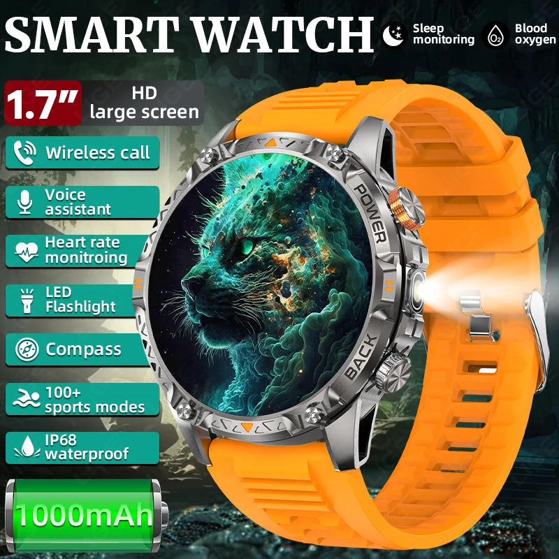 

Смарт-часы LIGE 2026 для мужчин, аккумулятор 1000 мАч, фонарик, Bluetooth-звонки, водонепроницаемые, для спорта и фитнеса