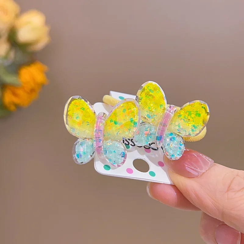 2ชิ้นยางยืดเด็กเล็กเด็กผู้หญิงผีเสื้อไล่ระดับสีการ์ตูนสายรัดผมเจ้าหญิงน่ารักเครื่องประดับผมเด็ก