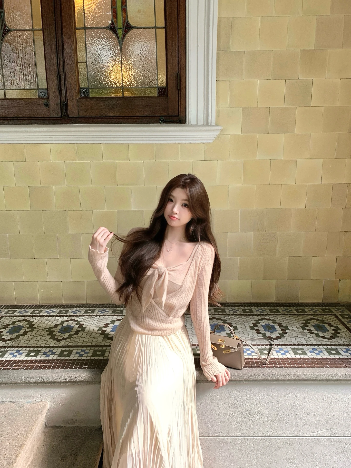 

Soft Hearted Zhao Bao Ni Alpaca Wool Knitted Wrap Cardigan Two-Piece Set Women's Spring New Sle Fine Yarn Ladies' Clothes