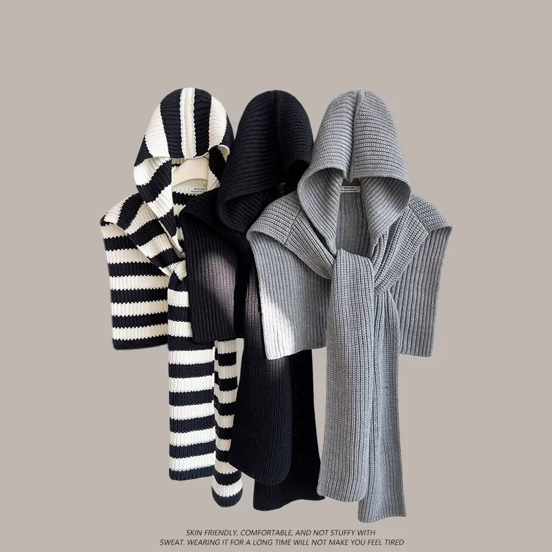 Imitate Wool Design Sense Fashionable Knitted Hooded Shawl Women Autumn and Winter Warm Versatile Outer Vest Scarf Poncho P2
