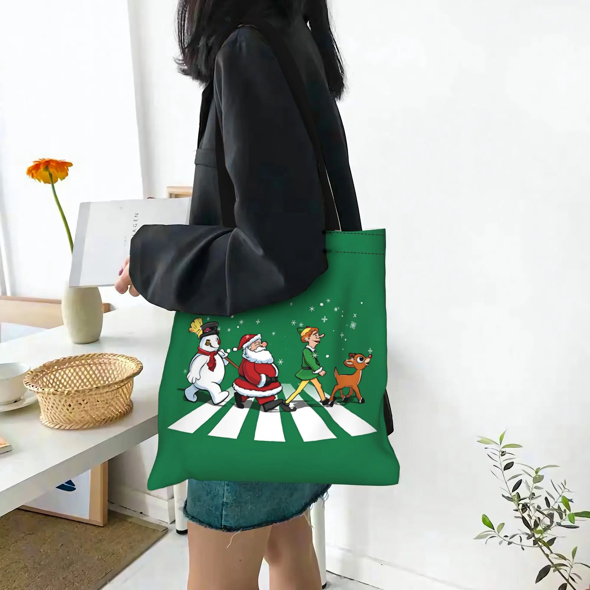Customized Christmas Road by amodesigns Women's Bag Shopping Bag Reusable Double Sided Canvas Tote Bag Shoulder  Handbag