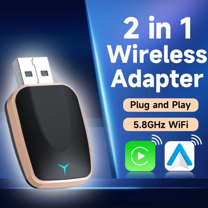 

NEW Wireless CarPlay Android Auto Adapter Wired to Wireless 2 in 1 Mini Car Ai Box Plug And Play Applicable To Convert Original