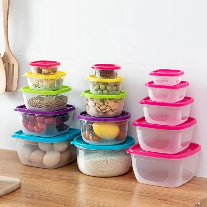 5pcs Microwave Food Containers Plastic Refrigerator Crisper Rectangular Foods Container Kitchen Lunch Sealed Outdoor Storage Box