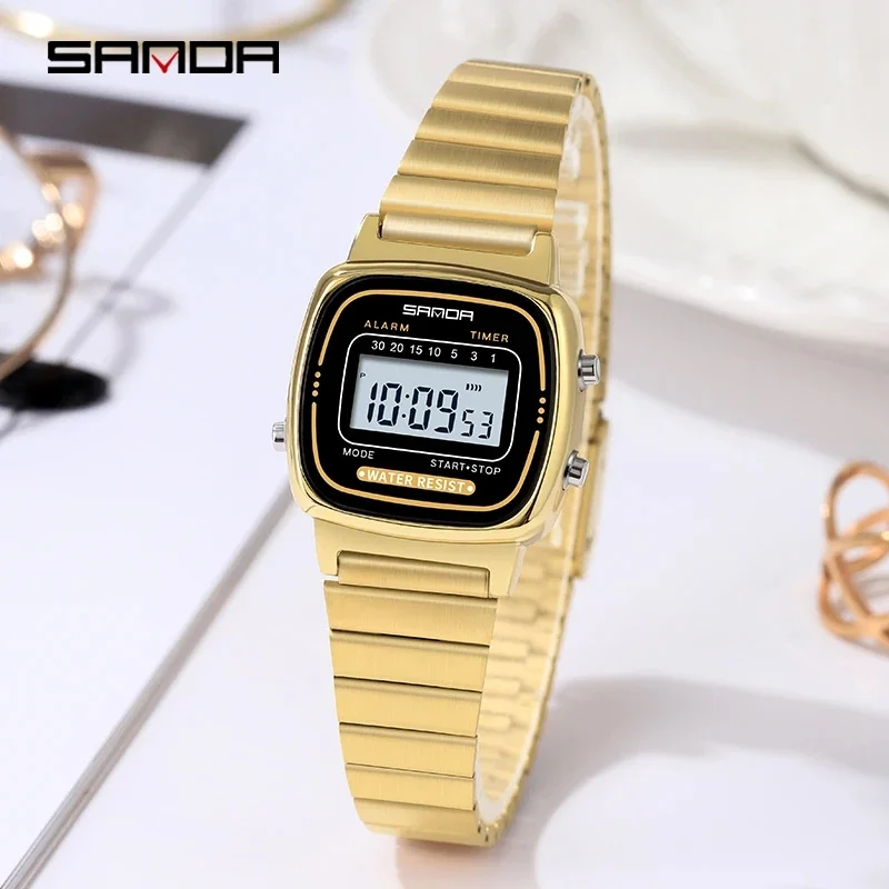 SANDA 6053 Electronic Watch Fashion Gifts Boys LED Digital Watches Woman Stopwatch Waterproof Small Simple Students WristWatches